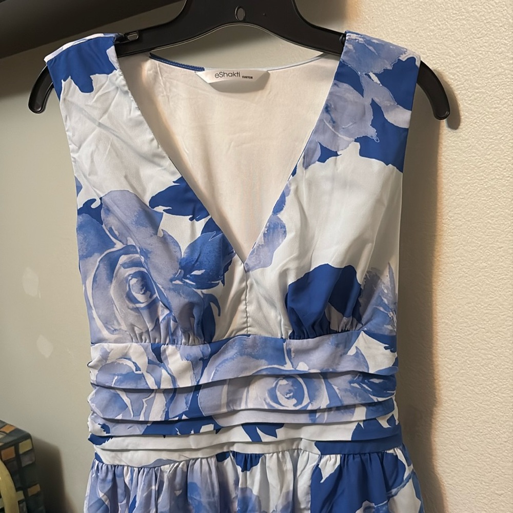 eShakti women's flower dress custom size 6 smocked waist pockets sleeveless - Picture 2 of 8